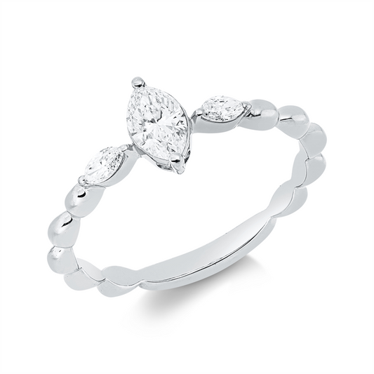 Ring 18 kt WG, 1 Nav. 0,31 ct, TW-si, 2 Nav. 0,12 ct, TW-si