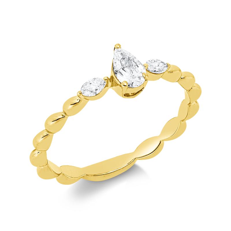 Ring 18 kt GG, 1 Tropfen 0,21 ct, TW-si, 2 Nav. 0,09 ct, TW-si
