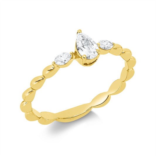 Ring 18 kt GG, 1 Tropfen 0,21 ct, TW-si, 2 Nav. 0,09 ct, TW-si