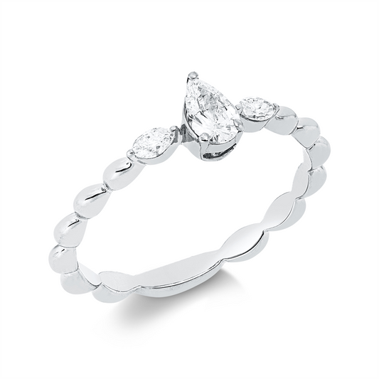 Ring 18 kt WG, 1 Tropfen 0,22 ct, TW-si, 2 Nav. 0,08 ct, TW-si