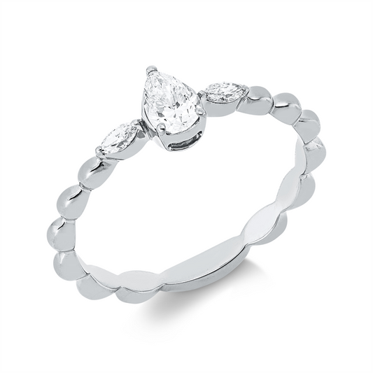Ring 18 kt WG, 1 Tropfen 0,23 ct, TW-si, 2 Nav. 0,09 ct, TW-si