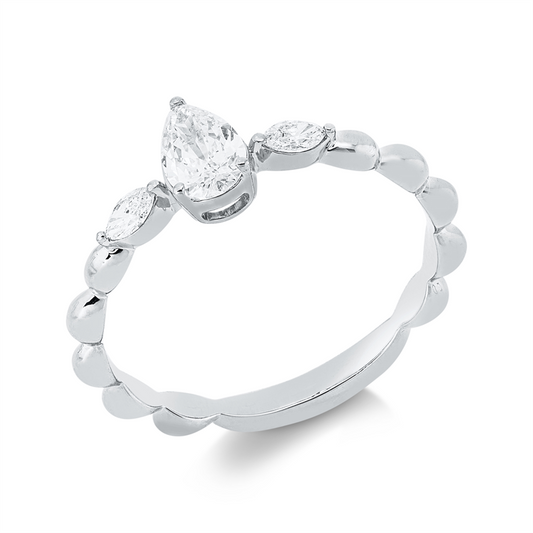 Ring 18 kt WG, 1 Tropfen 0,31 ct, TW-si, 2 Nav. 0,11 ct, TW-si