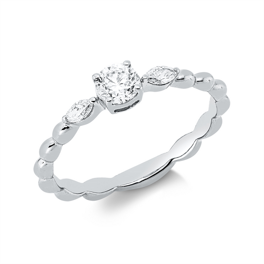 Ring 18 kt WG, 1 Brill. 0,30 ct, TW-si, 2 Nav. 0,09 ct, TW-si