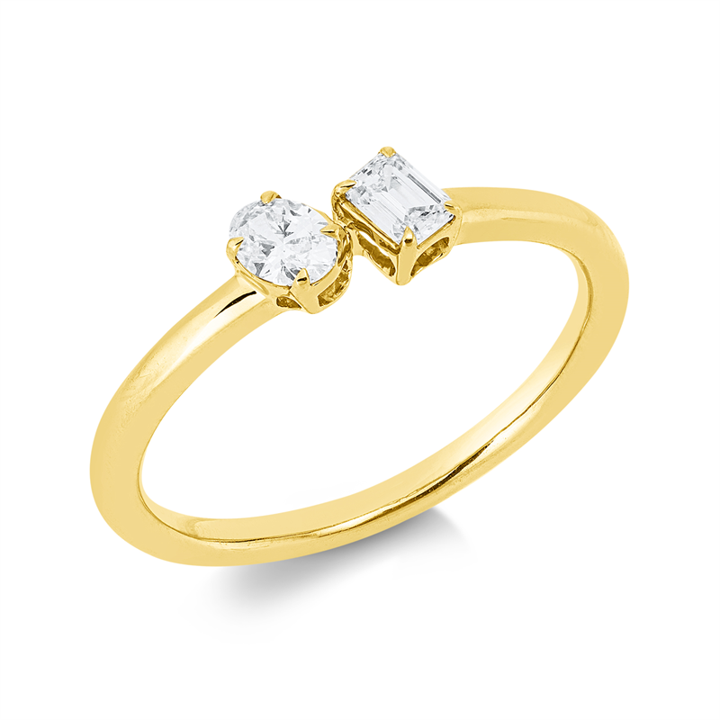Ring 18 kt GG, 1 Oval 0,14 ct, TW-si, 1 Sm.schliff 0,14 ct, TW-si