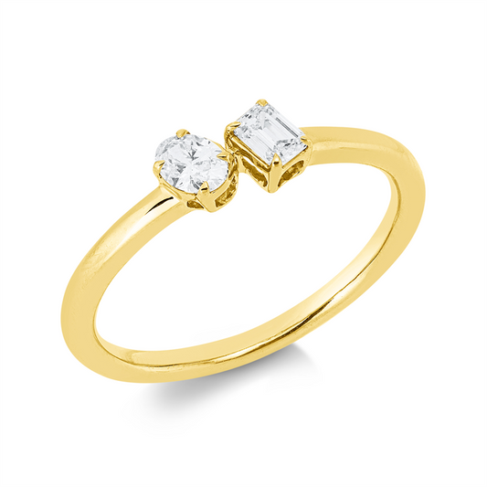 Ring 18 kt GG, 1 Oval 0,14 ct, TW-si, 1 Sm.schliff 0,14 ct, TW-si