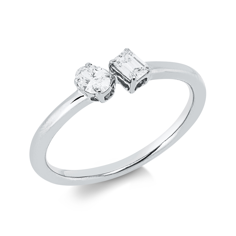 Ring 18 kt WG, 1 Oval 0,17 ct, TW-si, 1 Sm.schliff 0,15 ct, TW-si