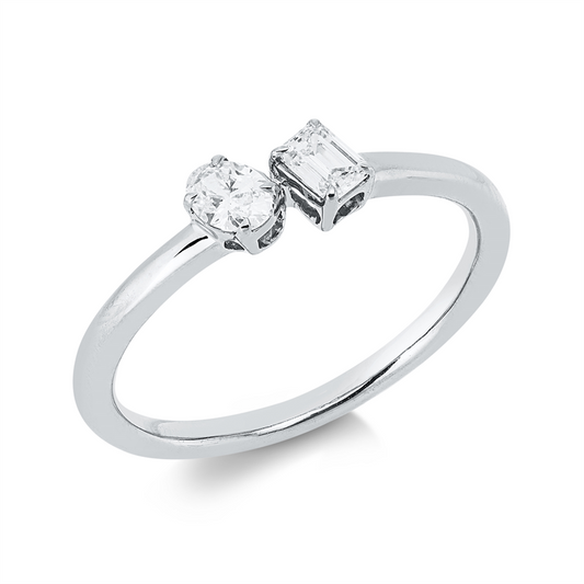 Ring 18 kt WG, 1 Oval 0,17 ct, TW-si, 1 Sm.schliff 0,15 ct, TW-si