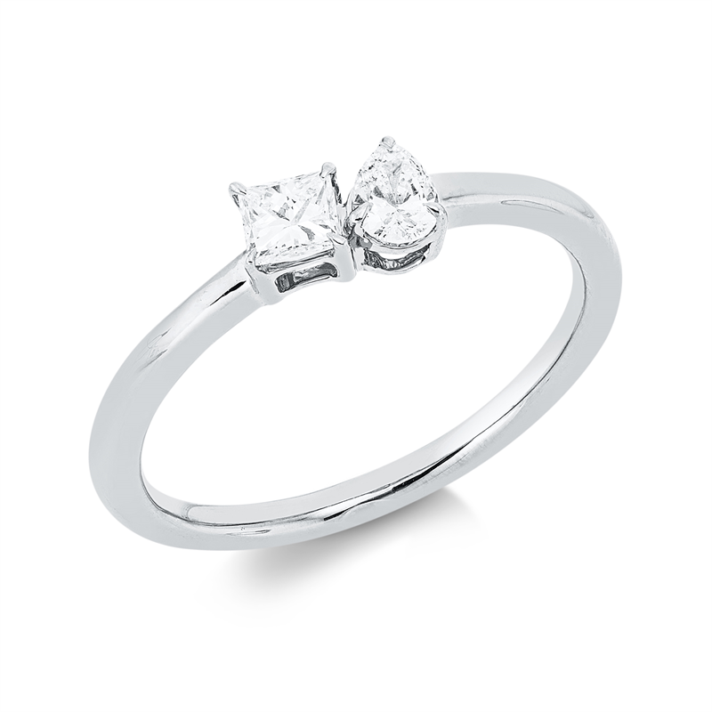 Ring 18 kt WG, 1 Princ. 0,17 ct, TW-si, 1 Tropfen 0,17 ct, TW-si