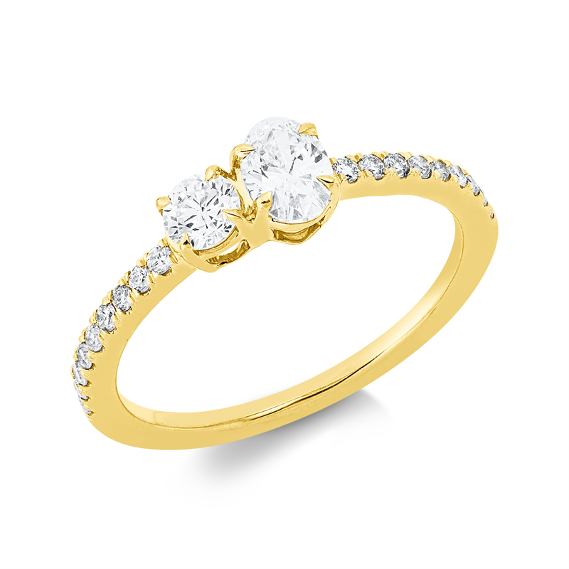 Ring 18 kt GG, 1 Brill. 0,18 ct, TW-si, 1 Oval 0,32 ct, TW-si, 18 Brill. 0,15 ct, TW-si