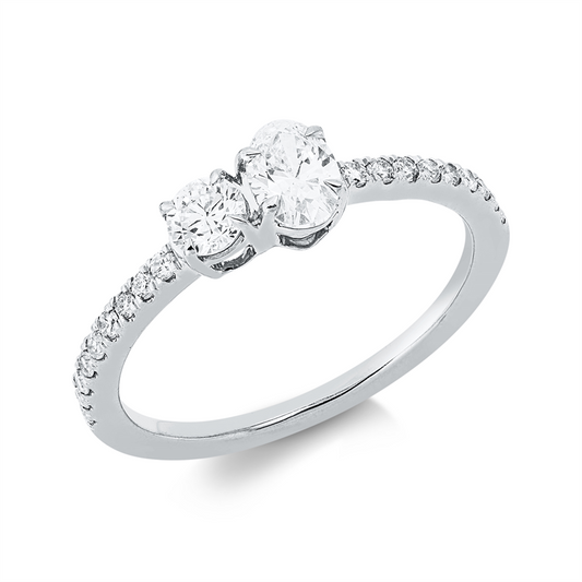 Ring 18 kt WG, 1 Brill. 0,20 ct, TW-si, 1 Oval 0,33 ct, TW-si, 18 Brill. 0,17 ct, TW-si