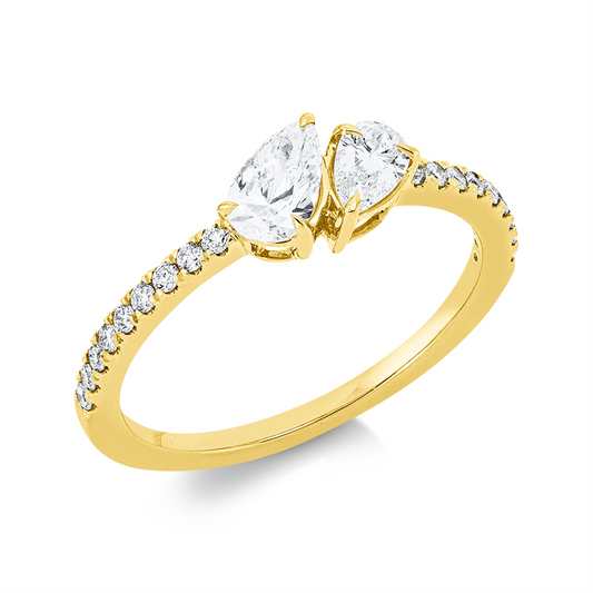Ring 18 kt GG, 1 Tropfen 0,20 ct, TW-si, 1 Tropfen 0,30 ct, TW-si, 18 Brill. 0,16 ct, TW-si