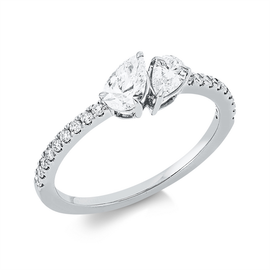 Ring 18 kt WG, 2 Tropfen 0,51 ct, TW-si, 18 Brill. 0,16 ct, TW-si