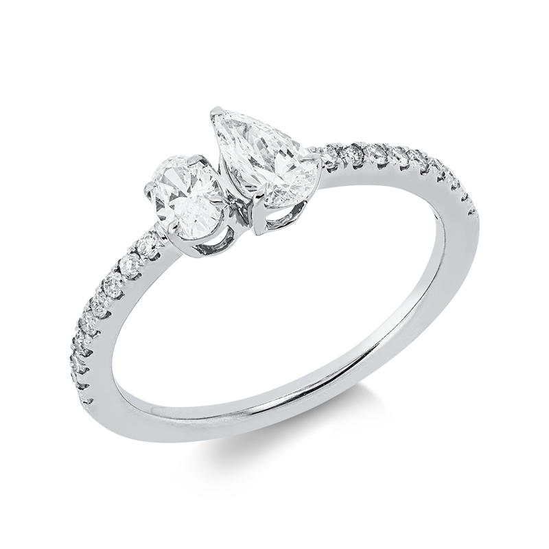 Ring 18 kt WG, 1 Oval 0,20 ct, TW-si, 1 Tropfen 0,32 ct, TW-si, 18 Brill. 0,16 ct, TW-si
