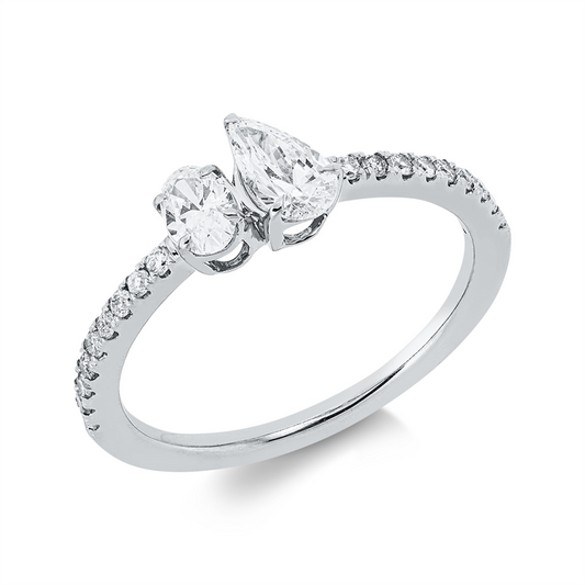 Ring 18 kt WG, 1 Oval 0,20 ct, TW-si, 1 Tropfen 0,32 ct, TW-si, 18 Brill. 0,16 ct, TW-si