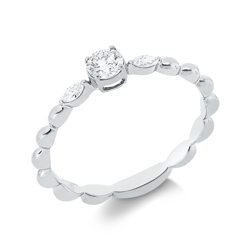 Ring 18 kt WG, 1 Brill. 0,20 ct, TW-si, 2 Nav. 0,07 ct, TW-si