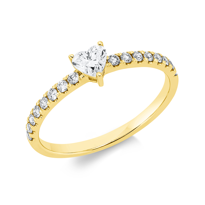 Ring 18 kt GG, 1 Herzschl. 0,24 ct, TW-si, 16 Brill. 0,22 ct, W-si