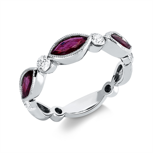 ABVERKAUF Ring 18 kt WG, 4 Brill. 0,40 ct, TW-si, 3 Rubine 1,02 ct rot