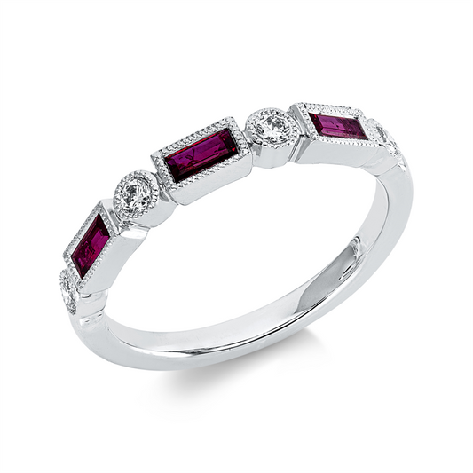 Ring 18 kt WG, 4 Brill. 0,17 ct, TW-si, 3 Rubine 0,44 ct rot