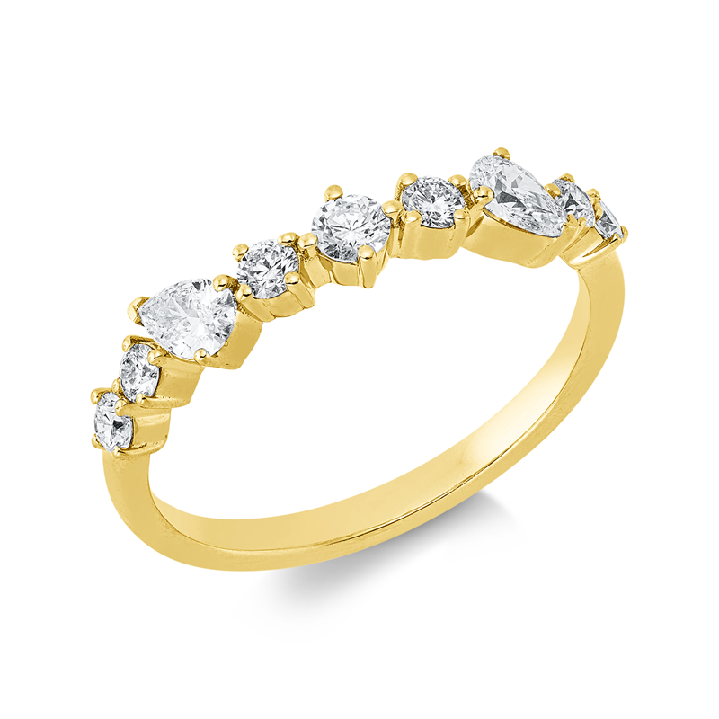 Ring 18 kt GG, 4 Brill. 0,15 ct, TW-si, 1 Brill. 0,08 ct, TW-si, 2 Tropfen 0,25 ct, TW-si, 2 Brill. 0,07 ct, TW-si
