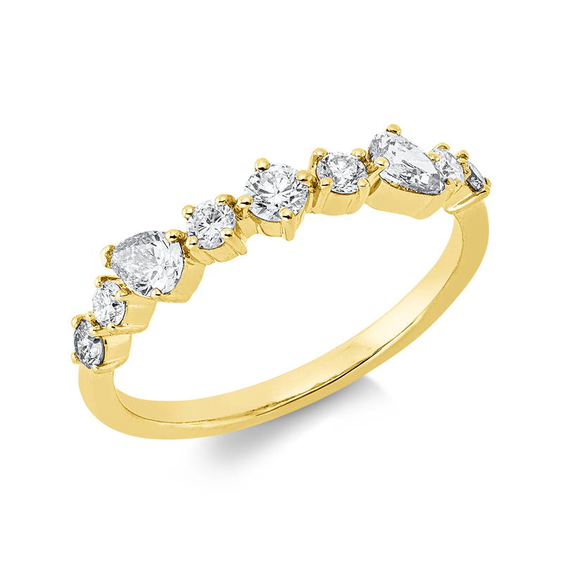 Ring 18 kt GG, 4 Brill. 0,16 ct, 1 Brill. 0,08 ct, TW-si, 2 Tropfen 0,26 ct, braun, 2 Brill. 0,08 ct, braun
