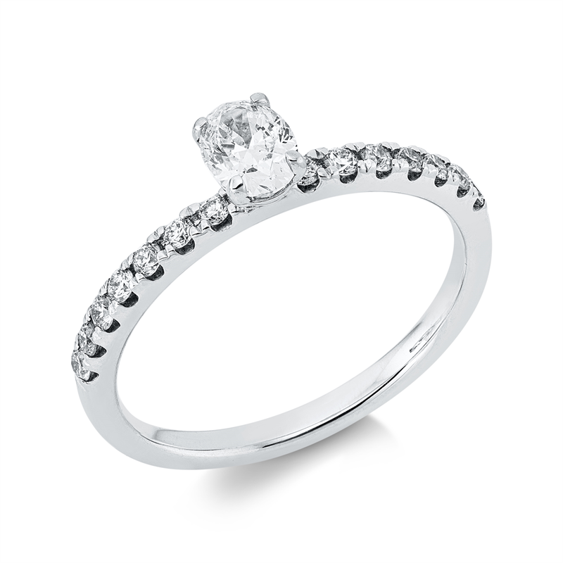 Ring 18 kt WG, 1 Oval 0,40 ct, TW-si, 14 Brill. 0,24 ct, TW-si