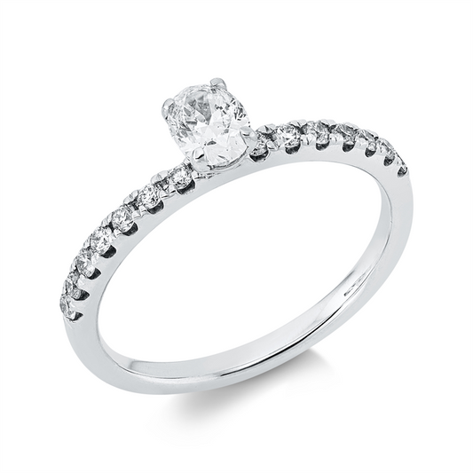 Ring 18 kt WG, 1 Oval 0,40 ct, TW-si, 14 Brill. 0,24 ct, TW-si