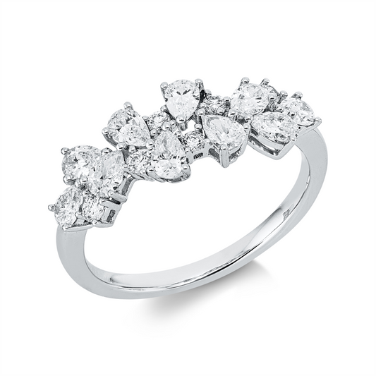 Ring 18 kt WG, 10 Tropfen 0,85 ct, TW-si, 6 Brill. 0,13 ct, TW-si