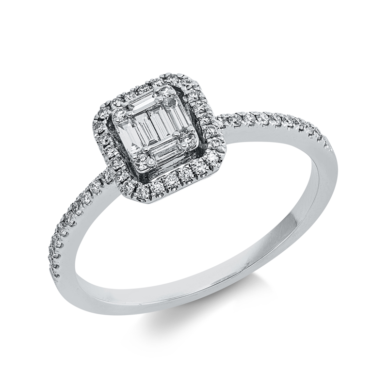 Ring 18 kt WG, 6 Bag. 0,10 ct, TW-si, 48 Brill. 0,16 ct, TW-si