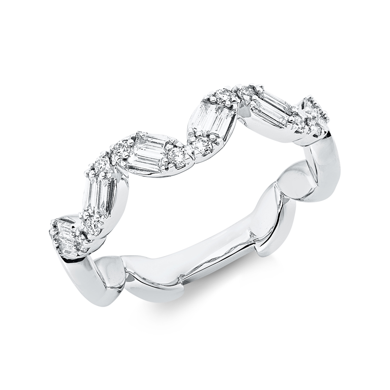 Ring 18 kt WG, 12 Bag. 0,31 ct, TW-si, 12 Brill. 0,14 ct, TW-si