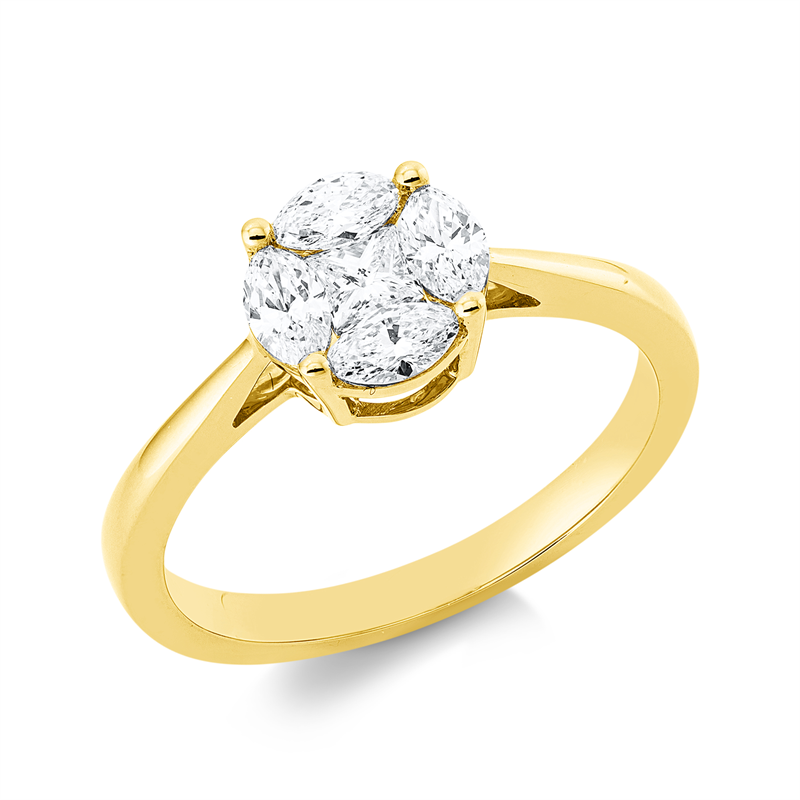 Ring 18 kt GG, 4 Nav. 0,40 ct, TW-si, 1 Princ. 0,16 ct, TW-si