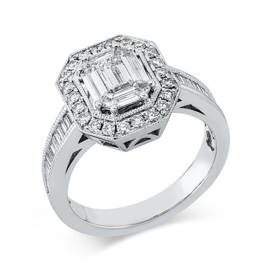 ABVERKAUF Ring 18 kt WG, 42 Tra. 0,61 ct,1 Sm.schliff 0,25 ct, TW-vsi, 22 Brill. 0,24 ct, TW-si