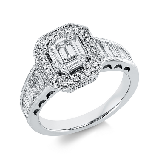 ABVERKAUF Ring 18 kt WG, 30 Tra. 1,19 ct,1 Sm.schliff 0,18 ct, TW-vsi, 56 Brill. 0,18 ct, TW-si
