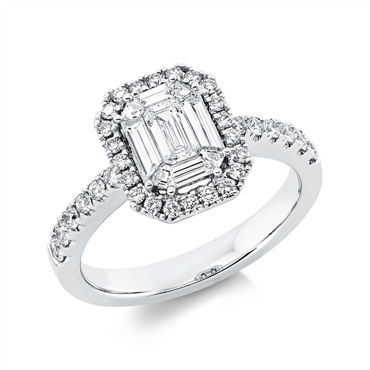 ABVERKAUF Ring 18 kt WG, 9 Fant-Schl. 0,59 ct, TW-vsi, 34 Brill. 0,44 ct, TW-si