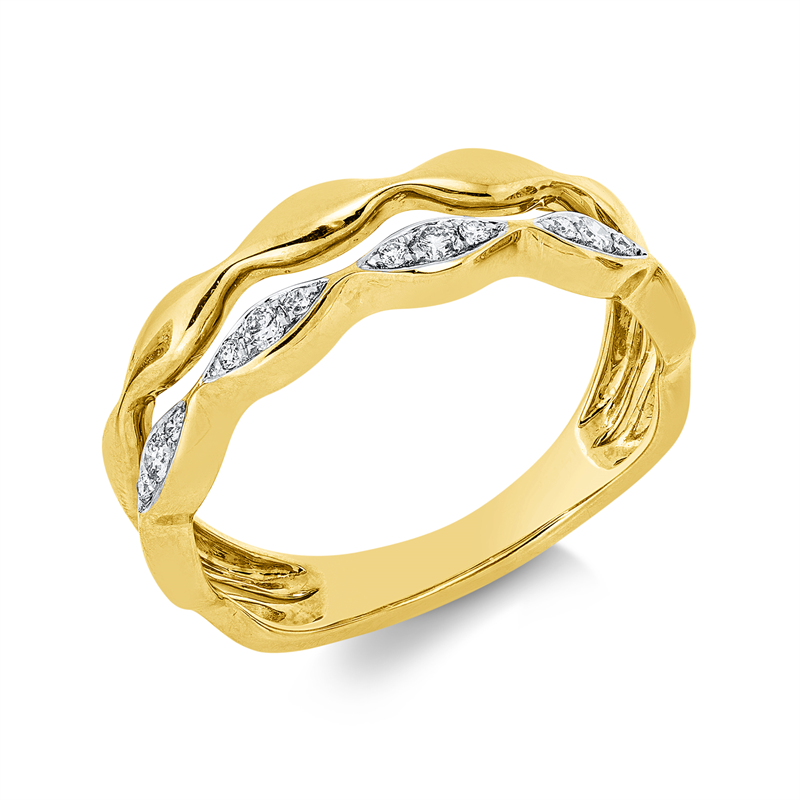 Ring 14 kt GG+WG, 12 Brill. 0,12 ct, W-si/pi