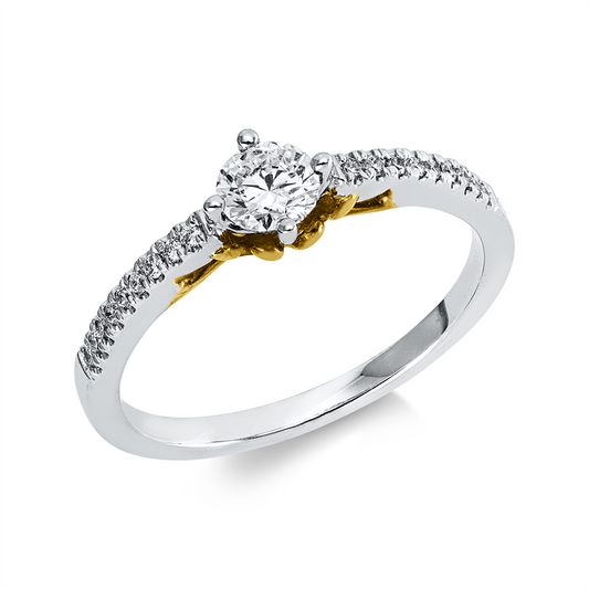 Ring 18 kt WG+GG, 1 Brill. 0,31 ct, TW-si, 18 Brill. 0,08 ct, TW-si
