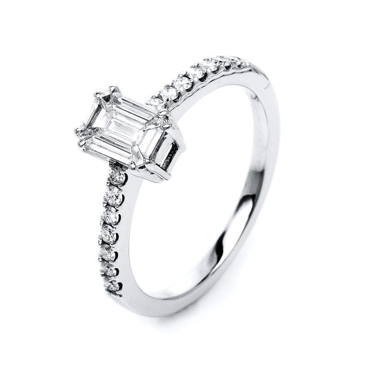 Ring 18 kt WG, 14 Brill. 0,20 ct, TW-si, 9 Sm.schliff 0,31 ct, TW-si