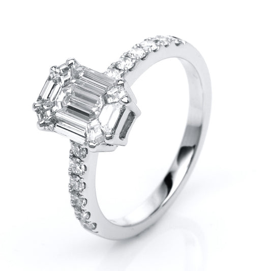 Ring 18 kt WG, 12 Brill. 0,32 ct, TW-si, 9 Sm.schliff 0,78 ct, TW-si, Weite:54