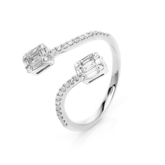 Ring 18 kt WG, 10 Bag. 0,23 ct, TW-si, 32 Brill. 0,22 ct, TW-si