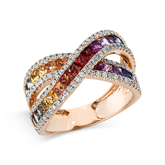 Ring 18 kt RG, 118 Brill. 0,56 ct, TW-si, 31 Saphire 2,65 ct fancy