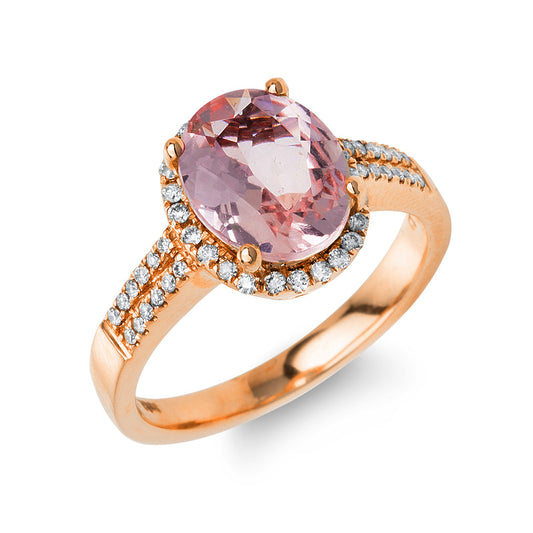 Ring 14 kt RG, 48 Brill. 0,25 ct, TW-si, 1 Morganit 1,82 ct rosé, Weite:54