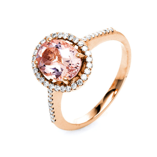 Ring 14 kt RG, 44 Brill. 0,25 ct, TW-si, 1 Morganit 1,55 ct rosé