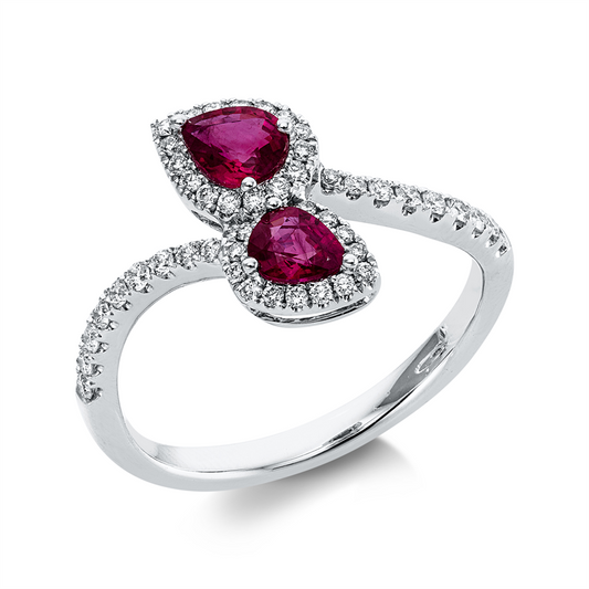 Ring 18 kt WG, 47 Brill. 0,27 ct, TW-si, 2 Rubine 0,67 ct rot