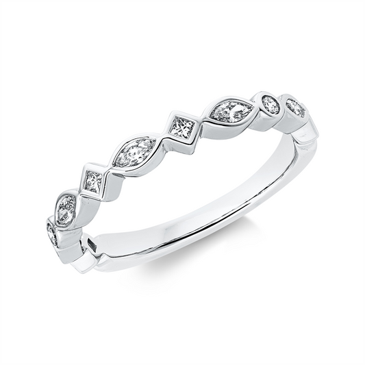 Ring 18 kt WG, 4 Princ. 0,07 ct, TW-vsi, 5 Nav. 0,19 ct, TW-vsi, 2 Brill. 0,04 ct, TW-si