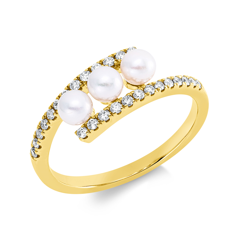 Ring 14 kt GG, 26 Brill. 0,21 ct, W-si/pi, 3 SW weiß 2,8 mm
