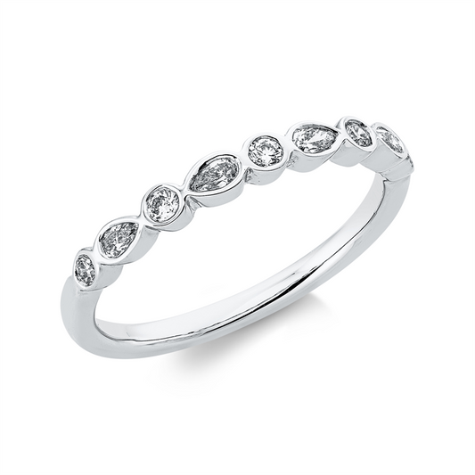 Ring 18 kt WG, 4 Tropfen 0,18 ct, TW-vsi, 5 Brill. 0,12 ct, TW-si