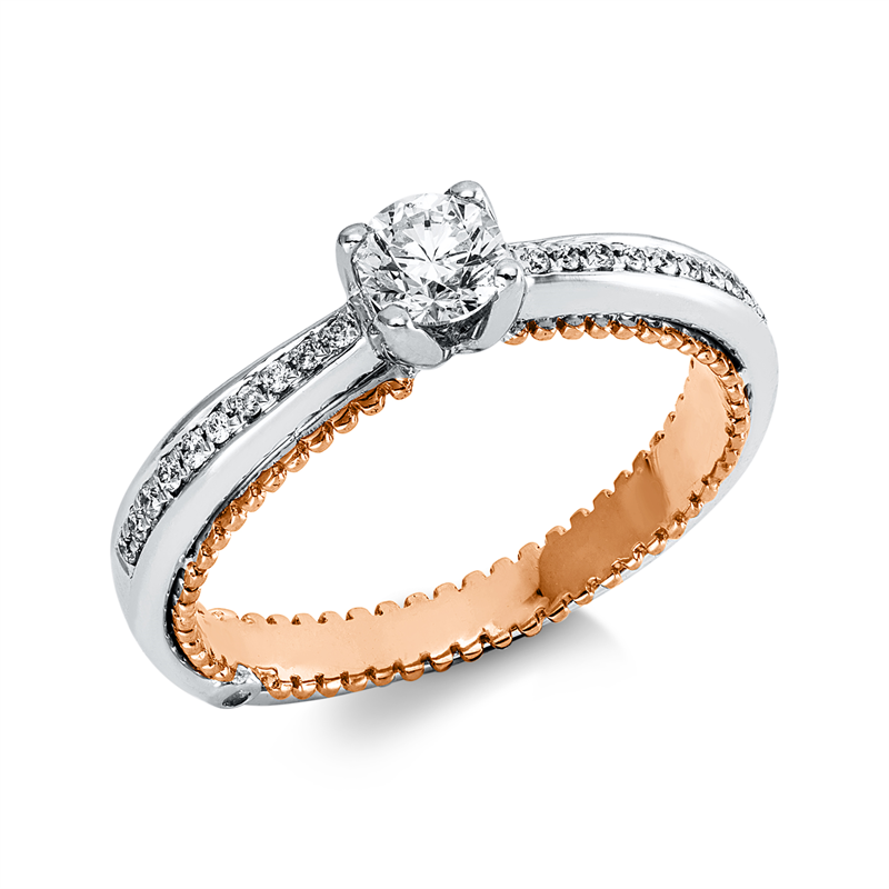 Ring 18 kt WG+RG, 1 Brill. 0,32 ct, TW-si, 22 Brill. 0,10 ct, TW-si