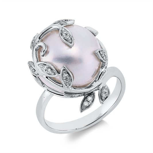 Ring 18 kt WG, 36 Brill. 0,18 ct, TW-si, 1 SW weiß 13 mm