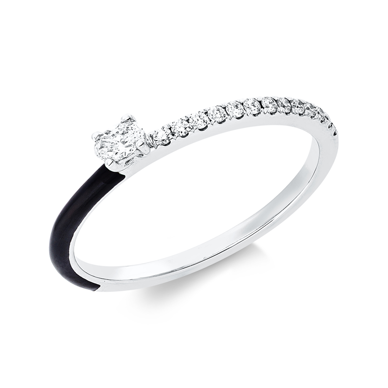 Ring 18 kt WG, 13 Brill. 0,09 ct, TW-si, 1 Oval 0,08 ct, TW-vsi, 1 Emaille 0,05 ct schwarz