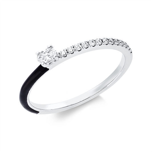 Ring 18 kt WG, 13 Brill. 0,09 ct, TW-si, 1 Oval 0,08 ct, TW-vsi, 1 Emaille 0,05 ct schwarz