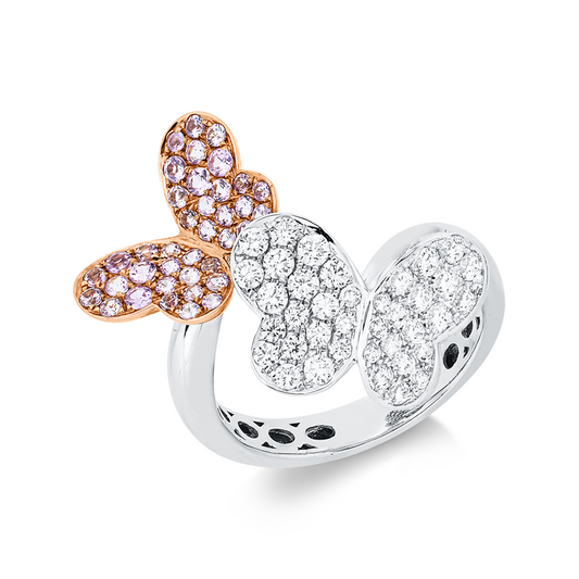 Ring 18 kt WG+RG, 38 Brill. 0,69 ct, TW-si, 38 Saphire 0,59 ct pink